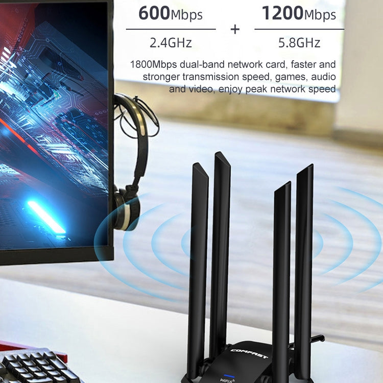 COMFAST CF-966AX Free-drive Dual Band 1800Mbps USB3.0 High Power Wireless WiFi 6 Adapter, CF-966AX COMFAST CF-966AX Free-drive Dual Band 1800Mbps USB3.0 High Power Wireless WiFi 6 Adapter, CF-966AX